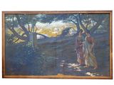 tableau représentant une femme et un homme se promenant dans un bois