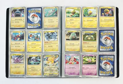 Il y a beaucoup de cartes Pokémon dans cette boîte.