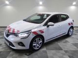 a white car with red and white stripes on the side of it