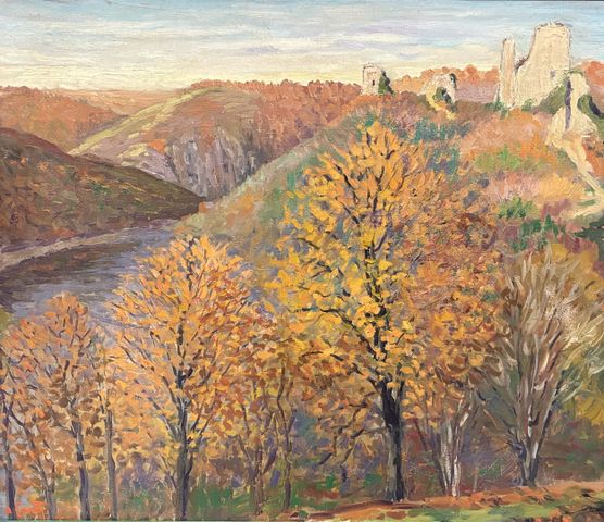COURTY A. « Les ruines de Crozant ». Huile sur toile. Signée en b...