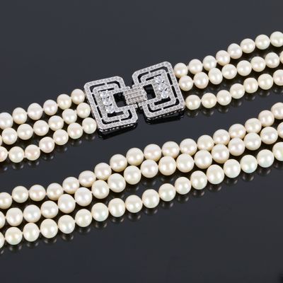 Collier triple rang de perles de culture choker (diam.