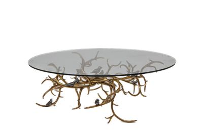 Willy DARO (XXe). Table basse en bronze doré et patiné à déc… - Photo 1