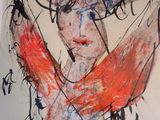 tableau représentant une femme coiffée d'un chapeau et tenant un couteau à la main