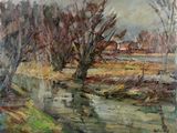 an image of a painting of a river with trees in the foreground