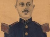 portrait d'un homme en uniforme militaire, portant une moustache et une barbichette
