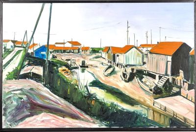 DELEVOYE (XXe). "Port à marée basse", huile sur toile, signé…