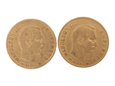 Deux pièces de 10 francs or Napoléon III tête nue de 1859 et… - Photo 1