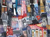 un tableau représentant un paysage urbain où l'on voit de nombreux téléphones portables