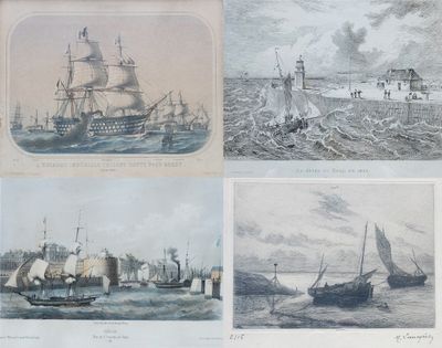 Ensemble comprenant 4 GRAVURES marines XIXème : "Entrée du p…