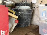 a red box sitting on top of a wooden shelf