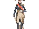 figurine of a man in a military uniform with a red sash and a hat