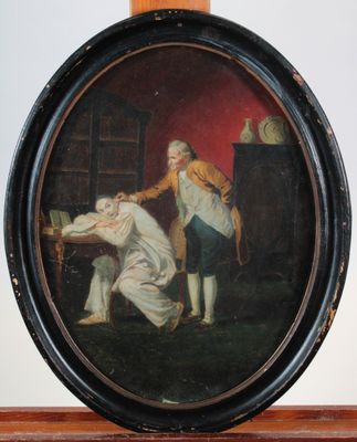 tableau représentant un homme et une femme dans une pièce où se trouve une table