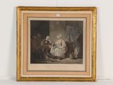 une vieille photo représentant un tableau où l'on voit un homme et une femme dans une pièce