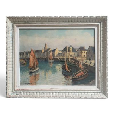 a picture of a painting of boats in the water