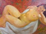 une peinture à l'huile représentant une femme nue allongée sur un lit