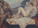 a painting of a naked woman laying on a bed