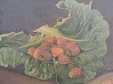a painting of a bunch of strawberries on a leaf