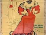an old movie poster of a woman in a red dress and a man in a suit