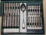 many spoons and spoon spoons in a green case