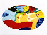 a painting of a woman laying on a bed with flowers in her hair