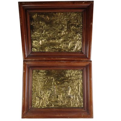 pair of antique wooden and gold leaf framed mirrors