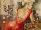 une image d'un tableau représentant une femme en robe rouge