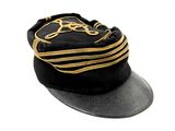 a black hat with a gold stripe on it
