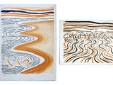 trois types d'œuvres d'art exposées sur une surface blanche