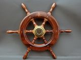 an image of a wooden steering wheel with a brass knob