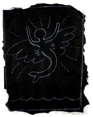 un dessin en noir et blanc représentant un ange sur une feuille de papier