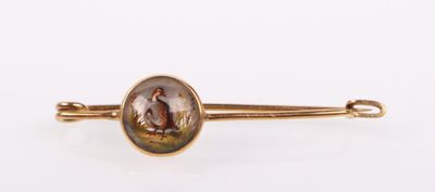 Broche En or jaune 18k (750) à décor d'un fixé sous verre d'…