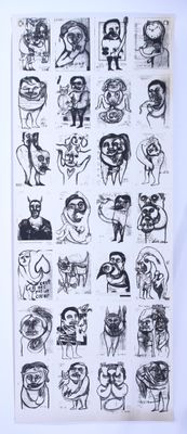 a drawing of a bunch of different faces on a piece of paper