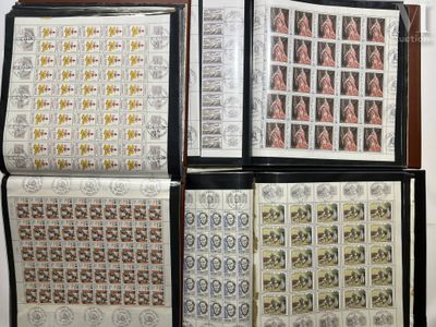 several different types of stamps are on display in a display case