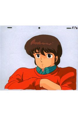 an anime picture of a young boy with a scarf on