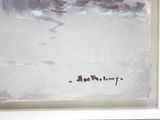 a picture of a painting of a person walking in the snow