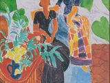 une image représentant un tableau où l'on voit deux femmes devant une plante en pot