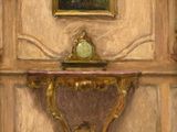 painting of a painting of a table with a clock on top of it
