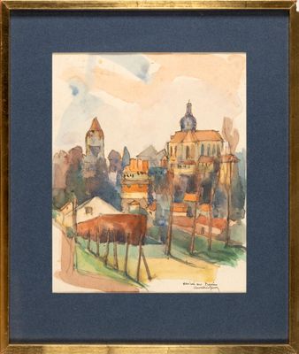 an image of a painting of cows grazing in a field