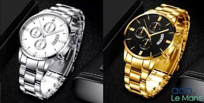 three different watches are shown in different colors and sizes