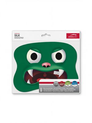 a green monster mask with big eyes and fangs
