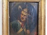 an old painting of a man with a sword in a gold frame