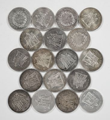 18 pièces de 50 francs argent Hercule