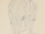 dessin représentant deux hommes debout côte à côte, en costume-cravate