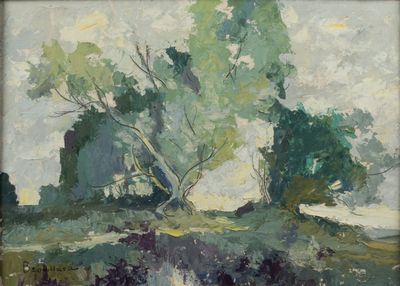 Eugène BROUILLARD (1870-1950) Paysage d'été aux grands arbre…