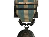 an image of a medal with a medal on a metal stand