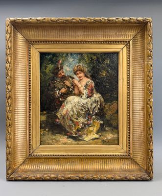 un tableau représentant une femme en robe, assise sur une chaise
