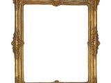 a gold picture frame with a white background