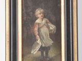 tableau représentant un jeune garçon vêtu d'une robe blanche et tenant un sac blanc