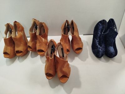 Plusieurs paires de chaussures pour femmes sont alignées sur une étagère