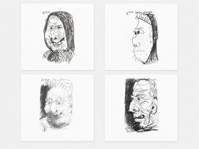 quatre dessins différents représentant des personnes aux visages variés